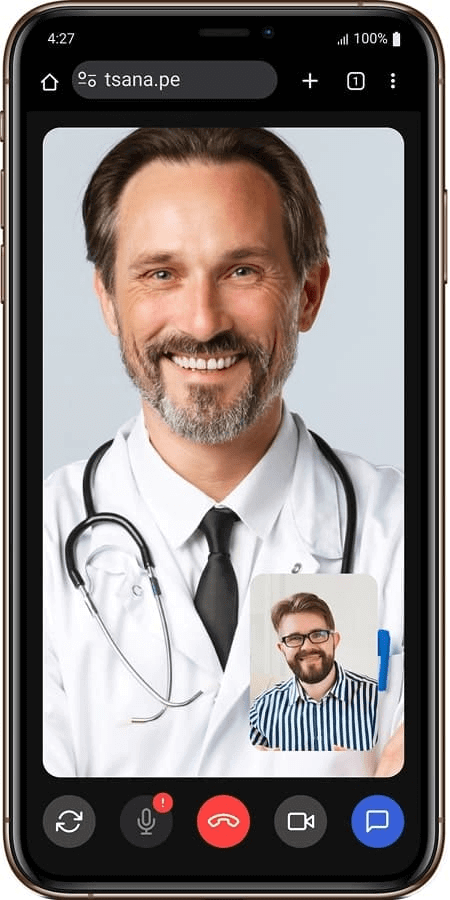 Atiéndete <strong>de forma inmediata</strong> con un médico por <strong>videollamada</strong>